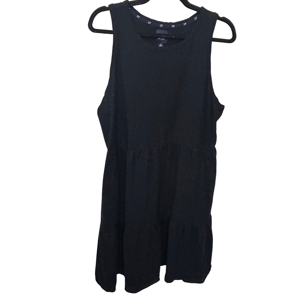 GAP Womens XL Black Sleeveless Tiered Babydoll Dress Pockets Dark Cottage Solid